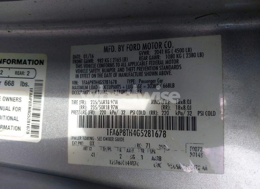 Photo 9 of 2016 Ford Mustang ECOBOOST (VIN 1FA6P8TH4G5281678)