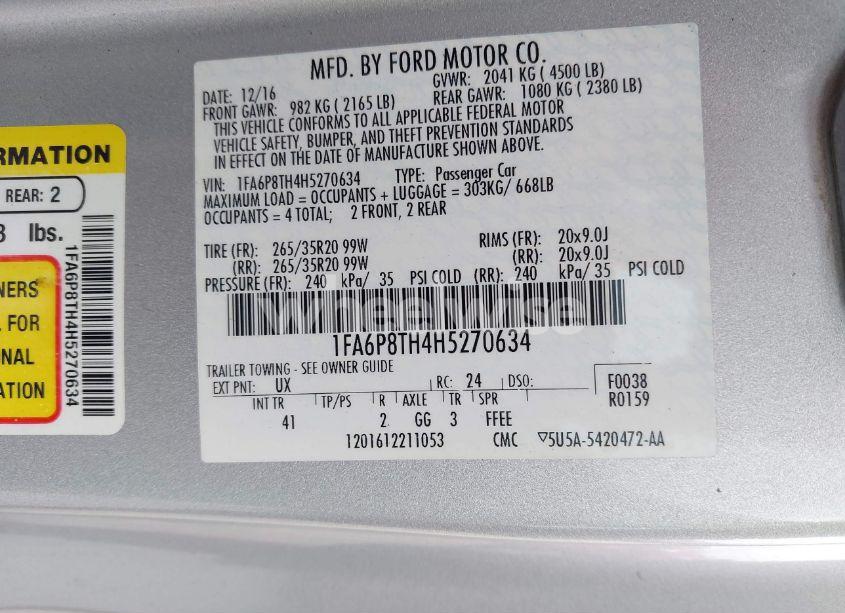 Photo 9 of 2017 Ford Mustang ECOBOOST (VIN 1FA6P8TH4H5270634)