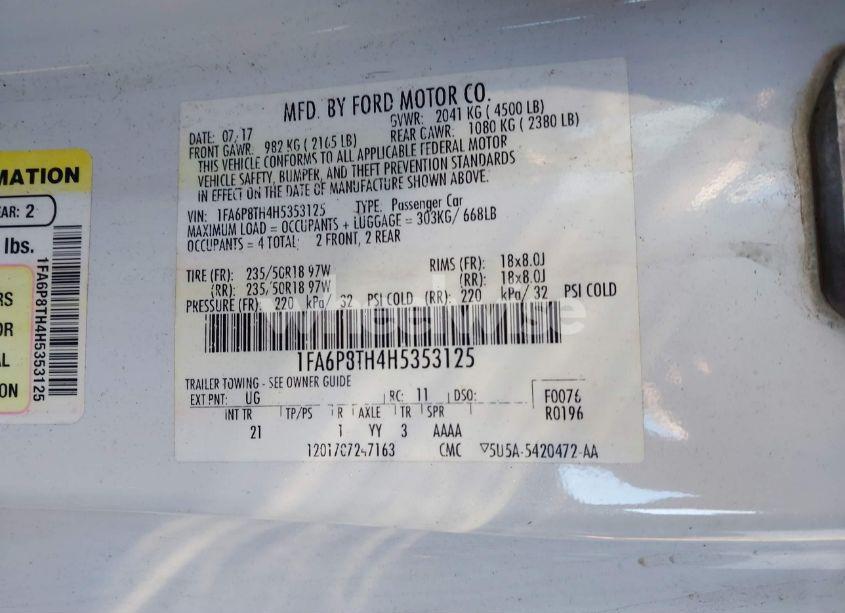 Photo 9 of 2017 Ford Mustang ECOBOOST (VIN 1FA6P8TH4H5353125)