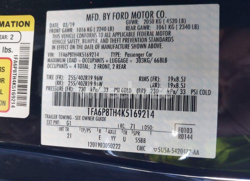 Photo 9 of 2019 Ford Mustang ECOBOOST (VIN 1FA6P8TH4K5169214)