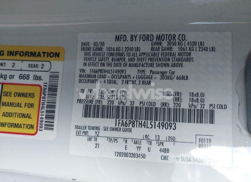 Photo 9 of 2020 Ford Mustang ECOBOOST FASTBACK (VIN 1FA6P8TH4L5149093)