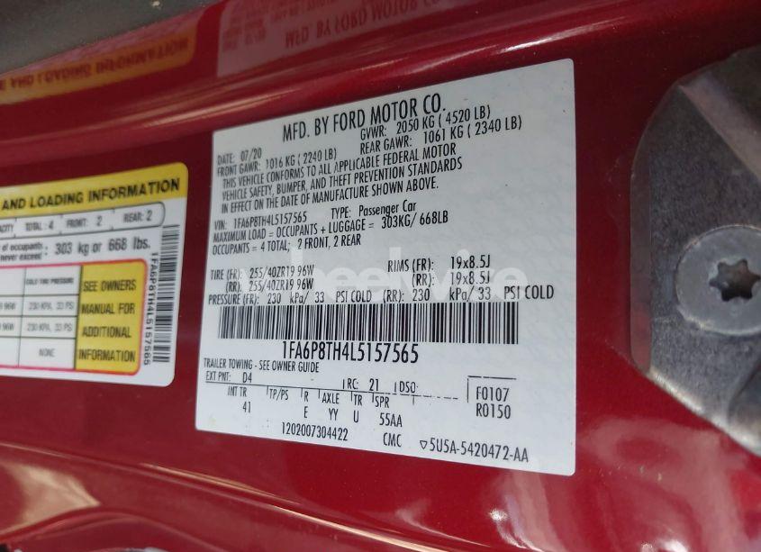 Photo 9 of 2020 Ford Mustang ECOBOOST PREMIUM FASTBACK (VIN 1FA6P8TH4L5157565)