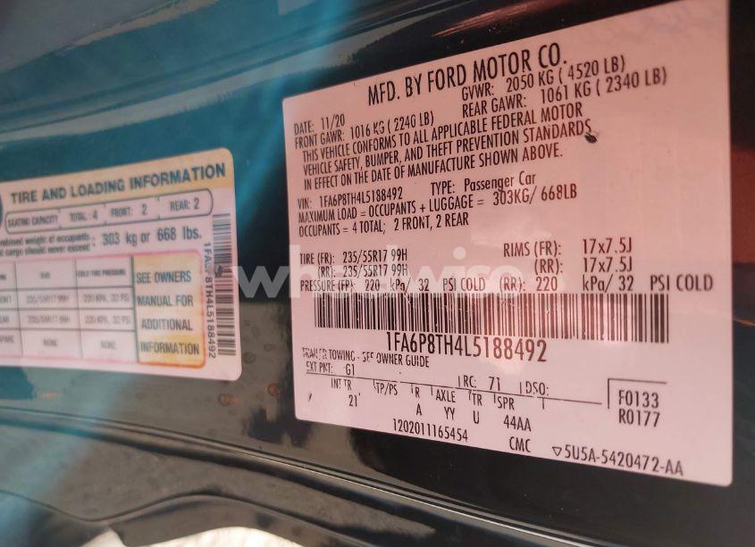 Photo 9 of 2020 Ford Mustang ECOBOOST FASTBACK (VIN 1FA6P8TH4L5188492)