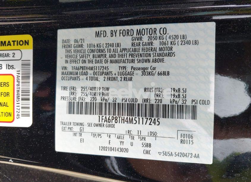 Photo 9 of 2021 Ford Mustang ECOBOOST PREMIUM FASTBACK (VIN 1FA6P8TH4M5117245)