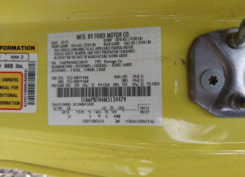 Photo 9 of 2021 Ford Mustang ECOBOOST (VIN 1FA6P8TH4M5134479)