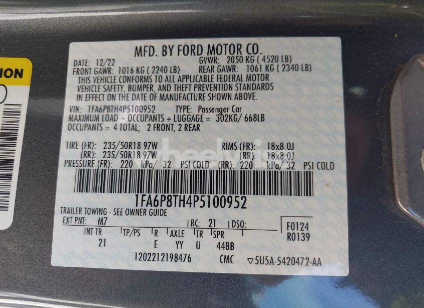 Photo 9 of 2023 Ford Mustang ECOBOOST FASTBACK (VIN 1FA6P8TH4P5100952)