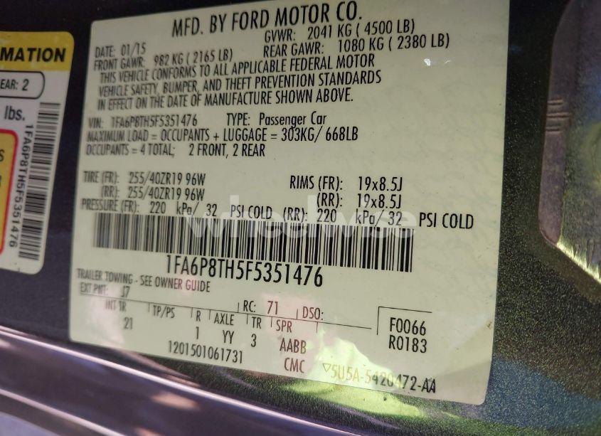 Photo 9 of 2015 Ford Mustang ECOBOOST (VIN 1FA6P8TH5F5351476)