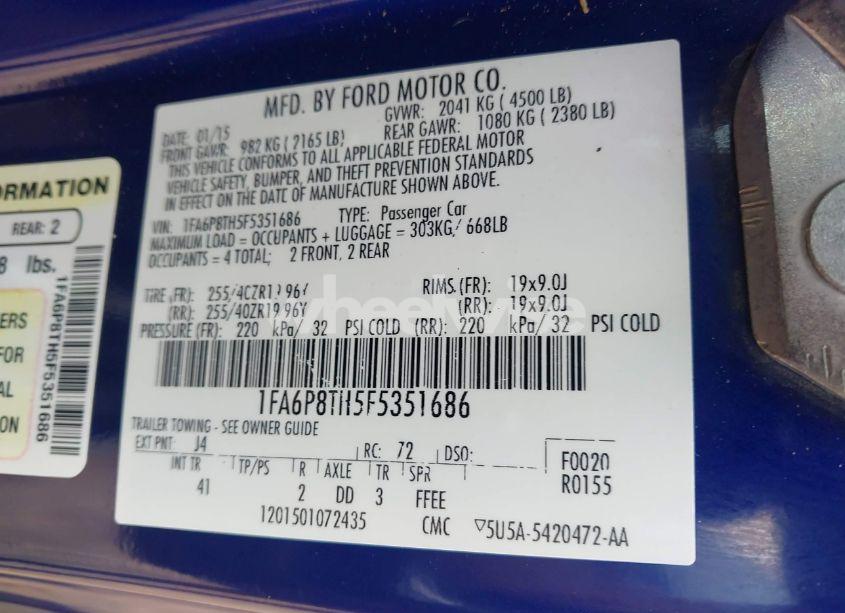 Photo 9 of 2015 Ford Mustang ECOBOOST (VIN 1FA6P8TH5F5351686)