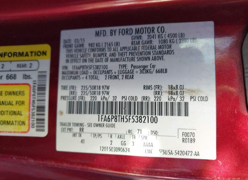 Photo 9 of 2015 Ford Mustang ECOBOOST (VIN 1FA6P8TH5F5382100)