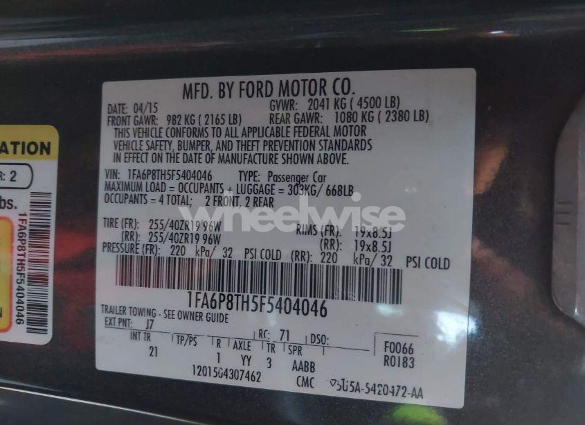 Photo 9 of 2015 Ford Mustang ECOBOOST (VIN 1FA6P8TH5F5404046)