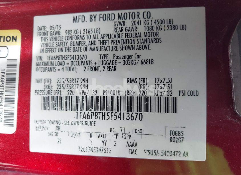 Photo 9 of 2015 Ford Mustang ECOBOOST (VIN 1FA6P8TH5F5413670)