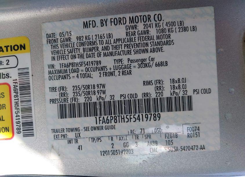 Photo 9 of 2015 Ford Mustang ECOBOOST (VIN 1FA6P8TH5F5419789)