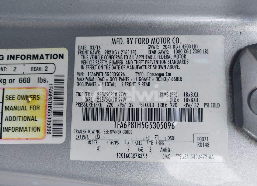 Photo 9 of 2016 Ford Mustang ECOBOOST (VIN 1FA6P8TH5G5305096)