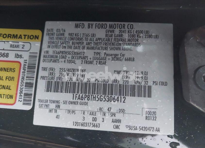 Photo 9 of 2016 Ford Mustang ECOBOOST (VIN 1FA6P8TH5G5306412)