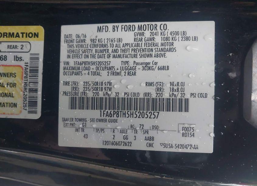 Photo 9 of 2017 Ford Mustang ECOBOOST (VIN 1FA6P8TH5H5205257)