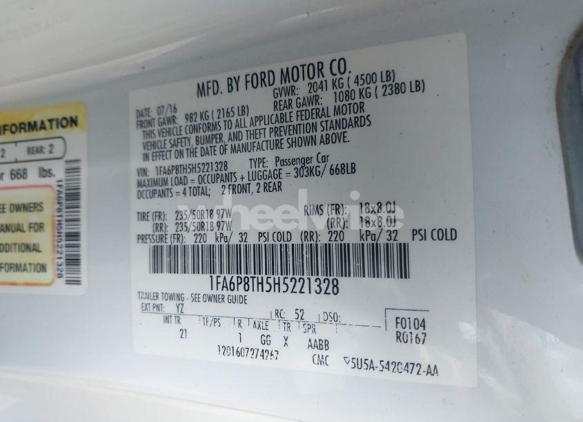 Photo 9 of 2017 Ford Mustang ECOBOOST (VIN 1FA6P8TH5H5221328)