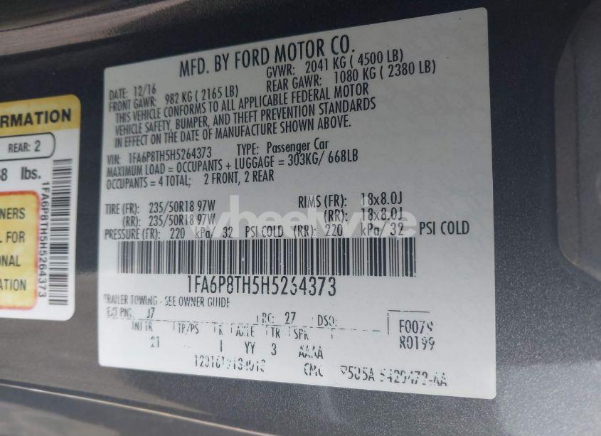 Photo 9 of 2017 Ford Mustang ECOBOOST (VIN 1FA6P8TH5H5264373)