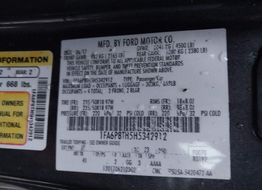 Photo 9 of 2017 Ford Mustang ECOBOOST (VIN 1FA6P8TH5H5342912)