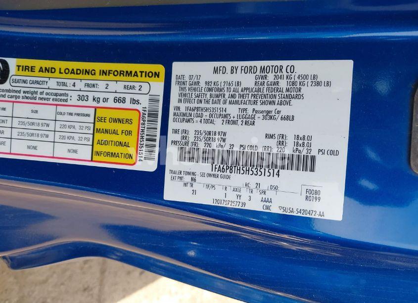 Photo 9 of 2017 Ford Mustang ECOBOOST (VIN 1FA6P8TH5H5351514)