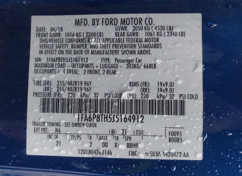 Photo 9 of 2018 Ford Mustang ECOBOOST (VIN 1FA6P8TH5J5164912)