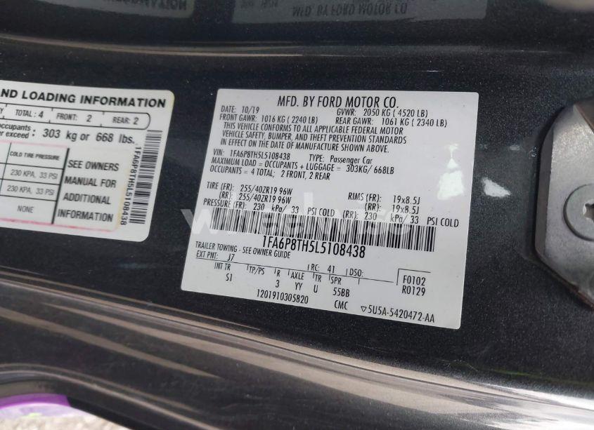 Photo 9 of 2020 Ford Mustang ECOBOOST PREMIUM FASTBACK (VIN 1FA6P8TH5L5108438)