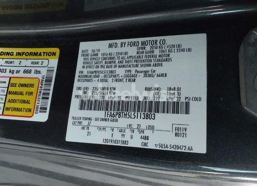 Photo 9 of 2020 Ford Mustang ECOBOOST FASTBACK (VIN 1FA6P8TH5L5113803)