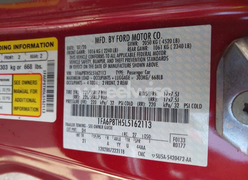 Photo 9 of 2020 Ford Mustang ECOBOOST FASTBACK (VIN 1FA6P8TH5L5162113)