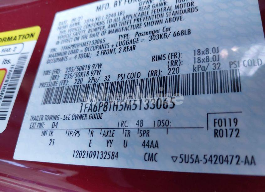 Photo 9 of 2021 Ford Mustang ECOBOOST FASTBACK (VIN 1FA6P8TH5M5133065)