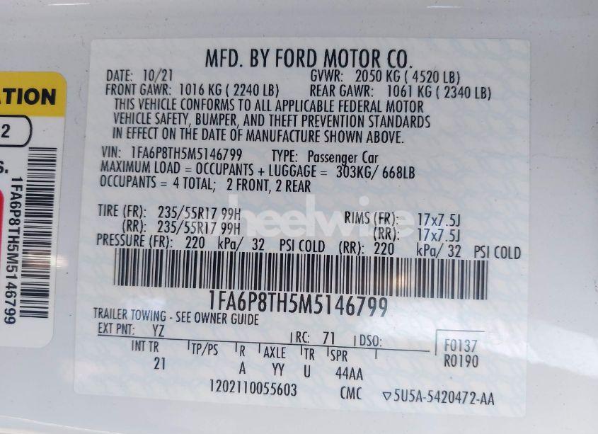 Photo 9 of 2021 Ford Mustang ECOBOOST FASTBACK (VIN 1FA6P8TH5M5146799)