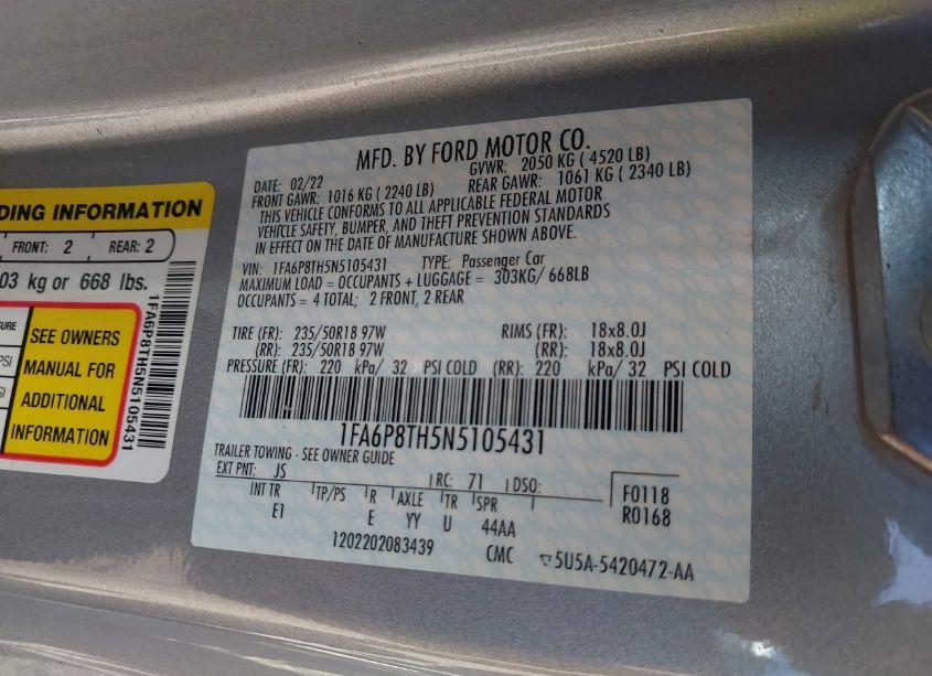 Photo 9 of 2022 Ford Mustang ECOBOOST PREMIUM (VIN 1FA6P8TH5N5105431)