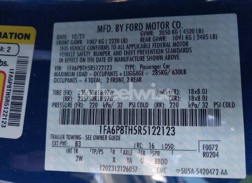 Photo 9 of 2024 Ford Mustang ECOBOOST FASTBACK (VIN 1FA6P8TH5R5122123)