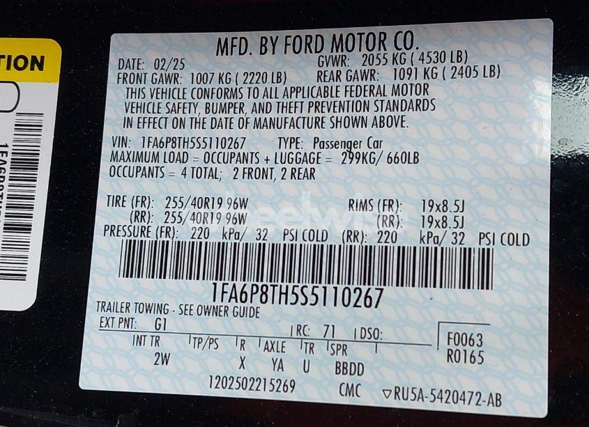 Photo 9 of 2025 Ford Mustang ECOBOOST FASTBACK (VIN 1FA6P8TH5S5110267)