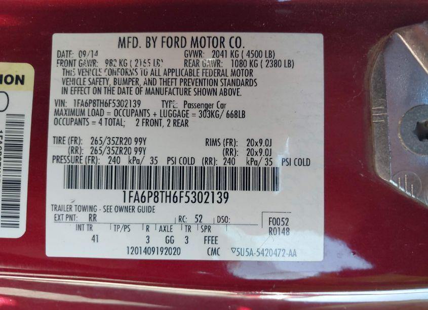 Photo 9 of 2015 Ford Mustang ECOBOOST (VIN 1FA6P8TH6F5302139)