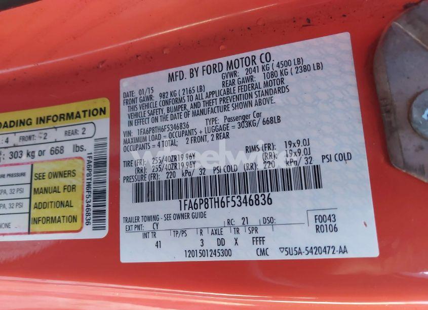 Photo 9 of 2015 Ford Mustang ECOBOOST (VIN 1FA6P8TH6F5346836)