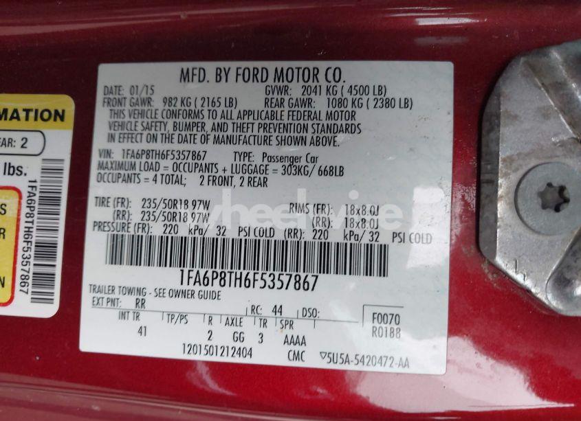 Photo 9 of 2015 Ford Mustang ECOBOOST (VIN 1FA6P8TH6F5357867)