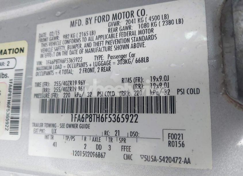 Photo 9 of 2015 Ford Mustang ECOBOOST (VIN 1FA6P8TH6F5365922)