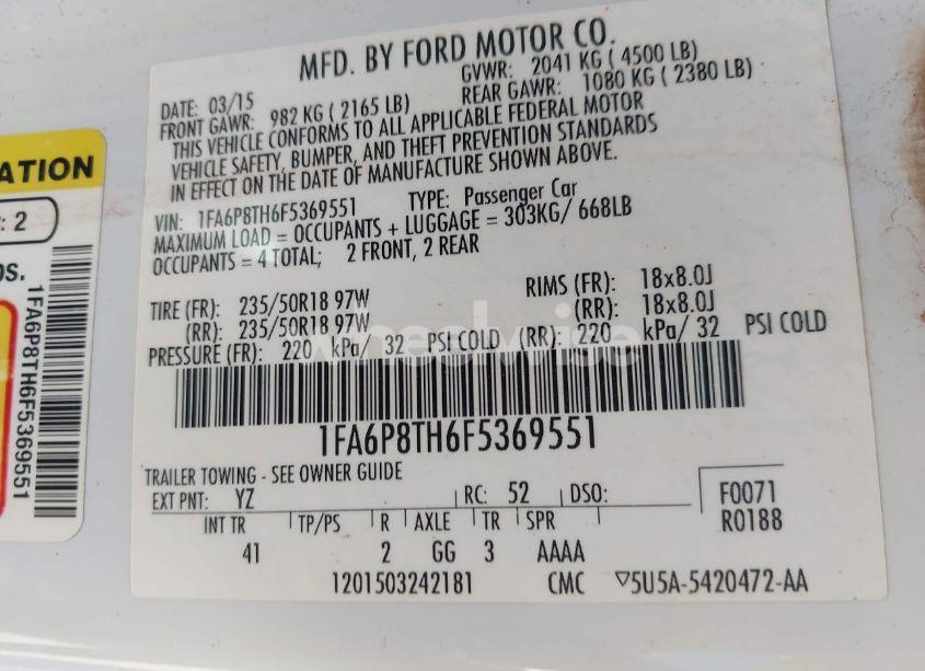 Photo 9 of 2015 Ford Mustang ECOBOOST (VIN 1FA6P8TH6F5369551)