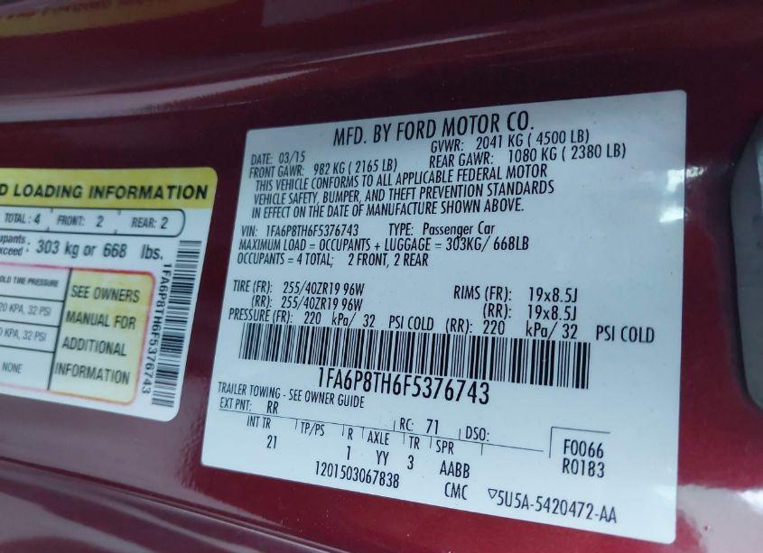 Photo 9 of 2015 Ford Mustang ECOBOOST (VIN 1FA6P8TH6F5376743)