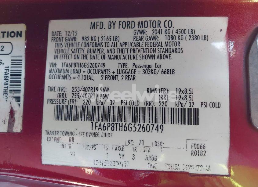 Photo 9 of 2016 Ford Mustang ECOBOOST (VIN 1FA6P8TH6G5260749)