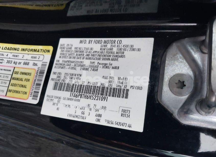 Photo 9 of 2017 Ford Mustang ECOBOOST (VIN 1FA6P8TH6H5231091)