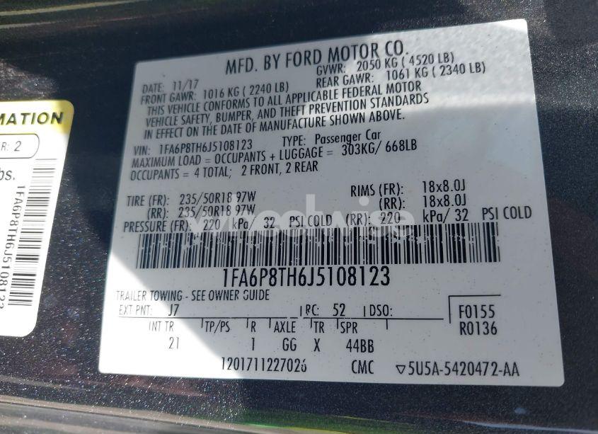 Photo 9 of 2018 Ford Mustang ECOBOOST (VIN 1FA6P8TH6J5108123)