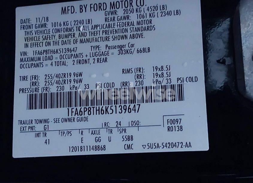 Photo 9 of 2019 Ford Mustang ECOBOOST PREMIUM (VIN 1FA6P8TH6K5139647)