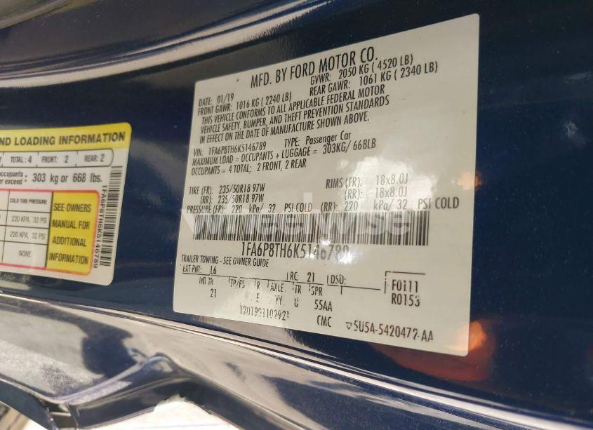 Photo 9 of 2019 Ford Mustang ECOBOOST (VIN 1FA6P8TH6K5146789)