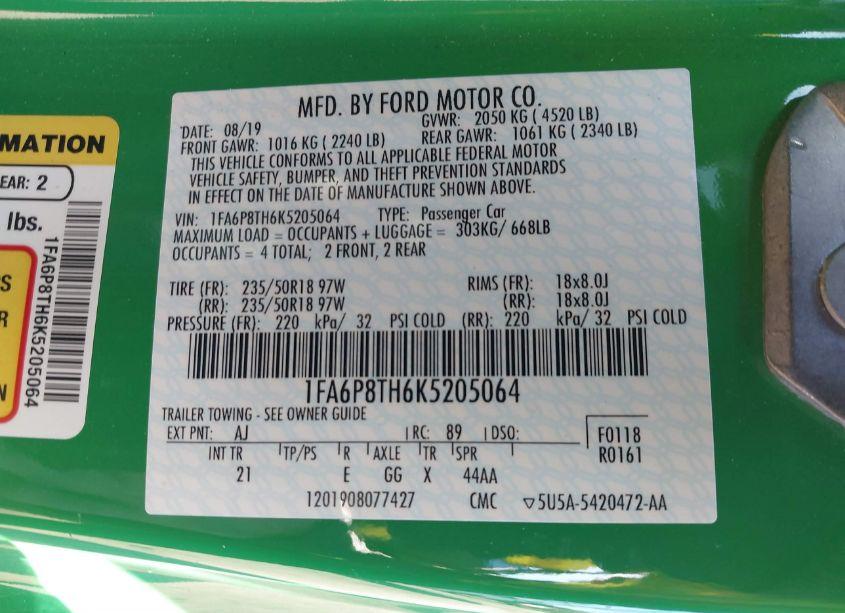 Photo 9 of 2019 Ford Mustang ECOBOOST (VIN 1FA6P8TH6K5205064)