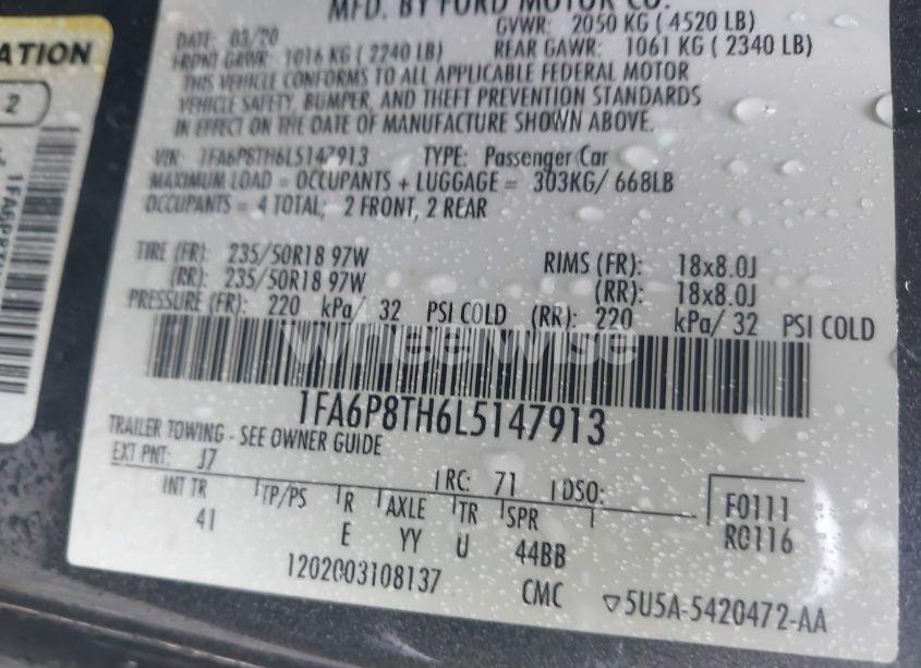 Photo 9 of 2020 Ford Mustang ECOBOOST PREMIUM FASTBACK (VIN 1FA6P8TH6L5147913)