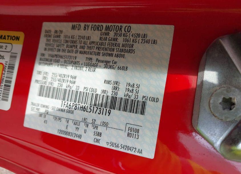 Photo 9 of 2020 Ford Mustang ECOBOOST PREMIUM (VIN 1FA6P8TH6L5173119)