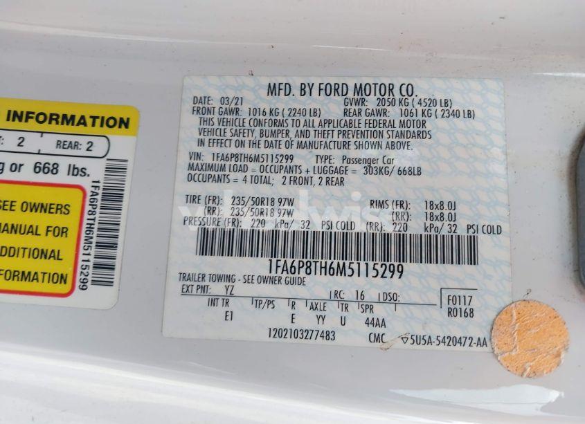 Photo 9 of 2021 Ford Mustang ECOBOOST PREMIUM FASTBACK (VIN 1FA6P8TH6M5115299)