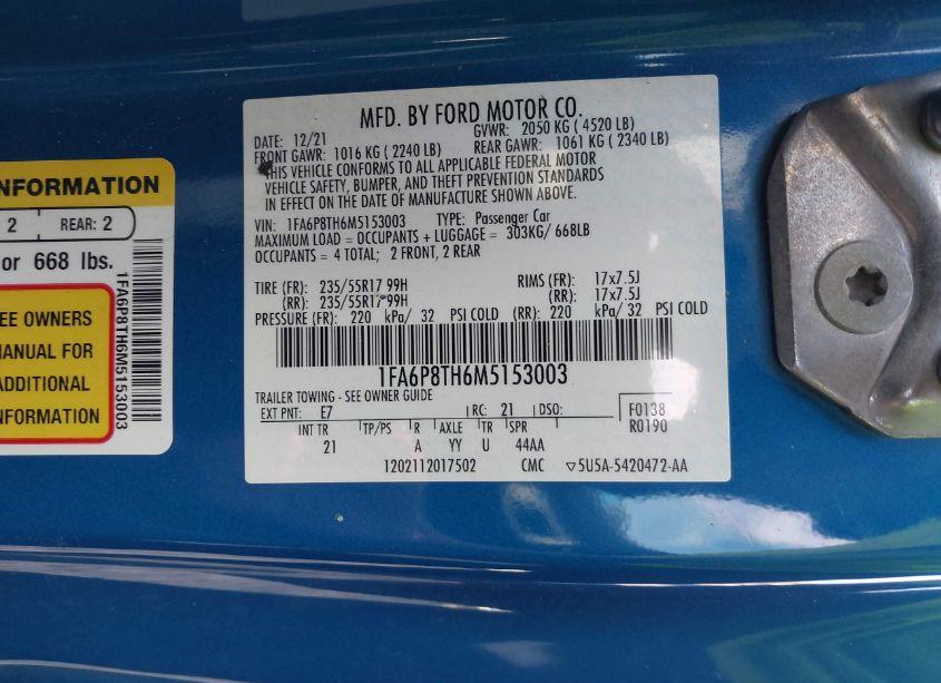 Photo 9 of 2021 Ford Mustang ECOBOOST (VIN 1FA6P8TH6M5153003)