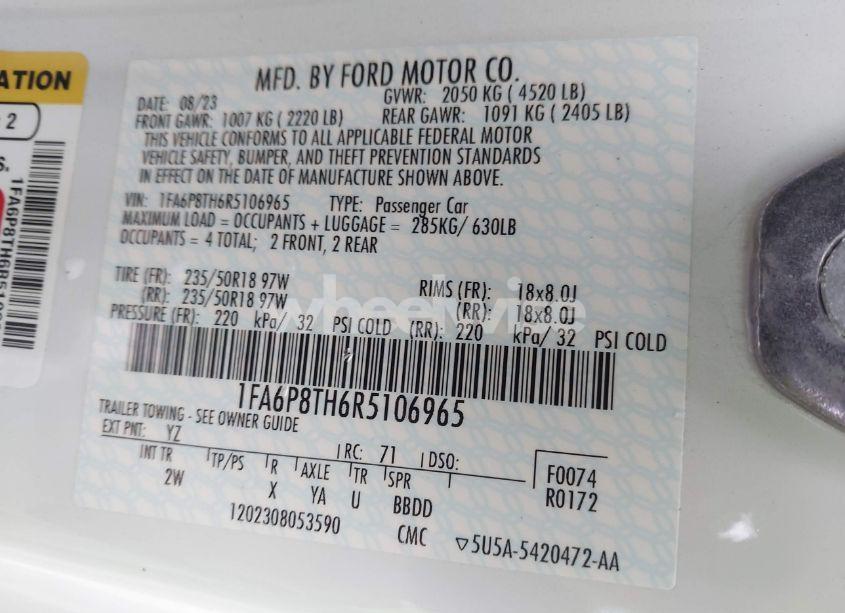 Photo 9 of 2024 Ford Mustang ECOBOOST FASTBACK (VIN 1FA6P8TH6R5106965)