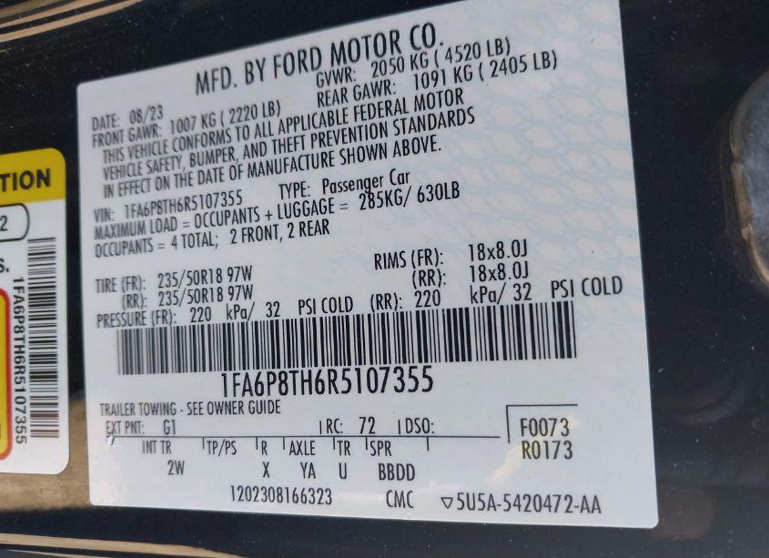 Photo 9 of 2024 Ford Mustang ECOBOOST (VIN 1FA6P8TH6R5107355)